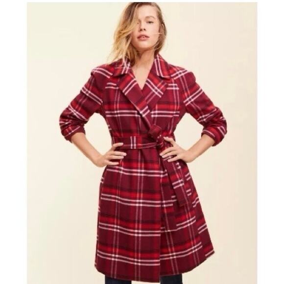 Ann Taylor Factory Trench Coat Jacket Plaid Red NWT Size Large - Picture 9 of 9